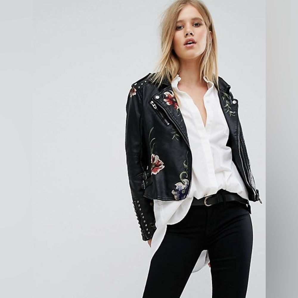 Blank NYC Floral Faux Leather Jacket